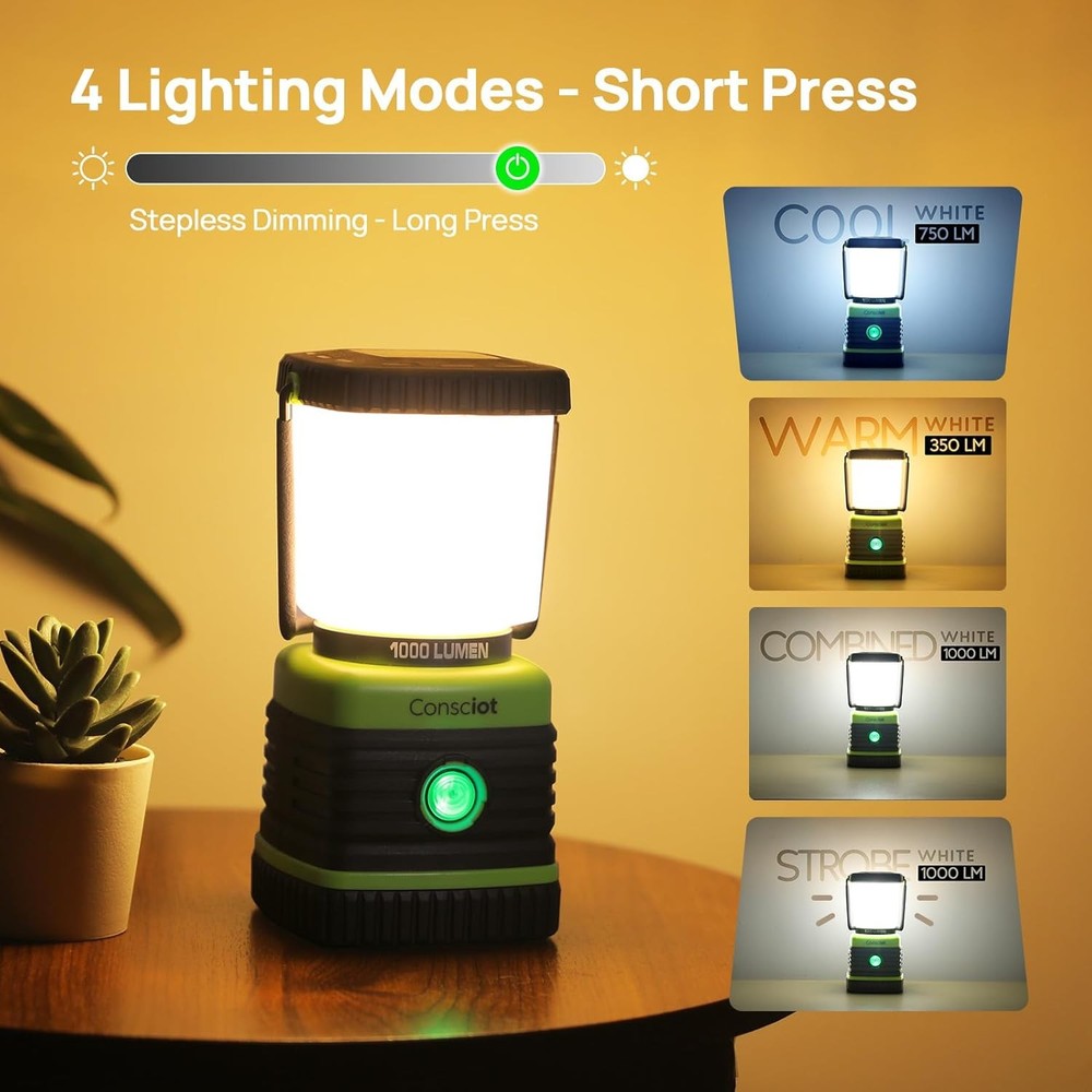 LED Camping Lantern, Consciot Battery Powered 2 Pack, Light Green