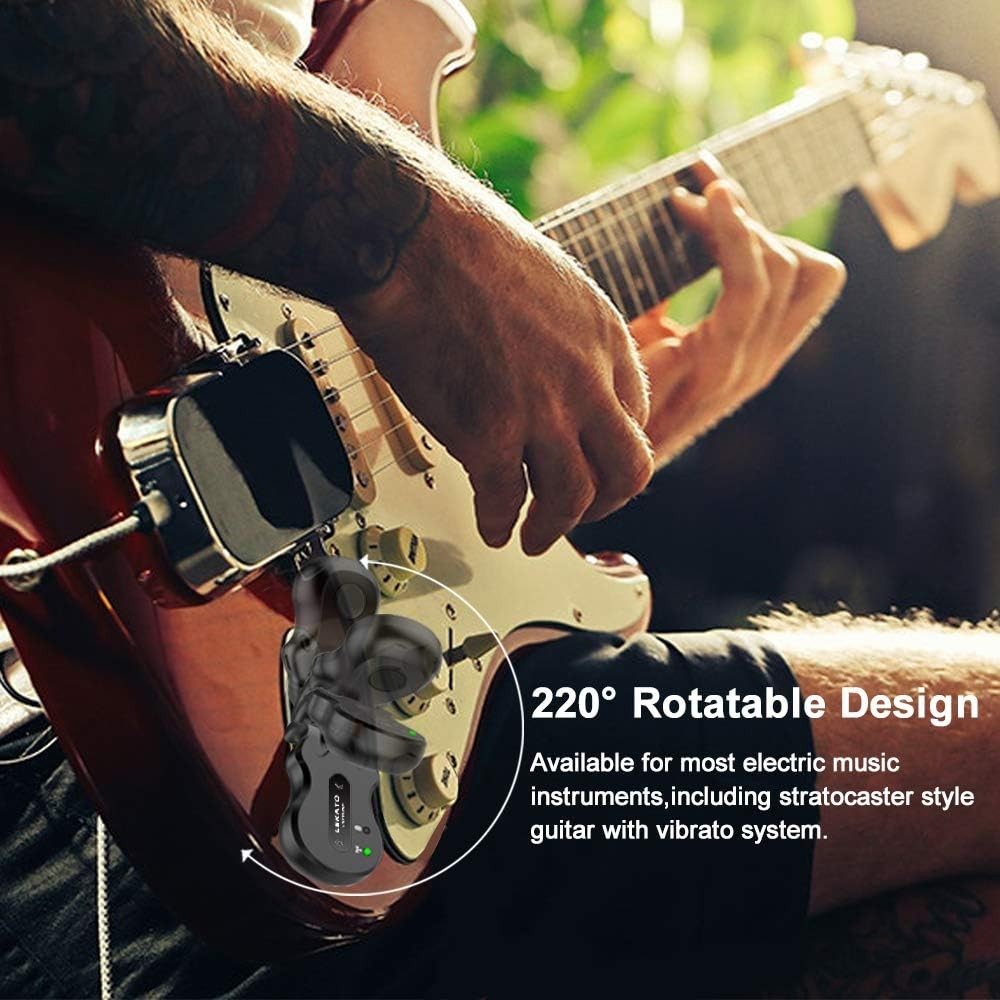 Rechargeable Wireless Guitar Transmitter & Receiver - 4 Channels, 100ft Range
