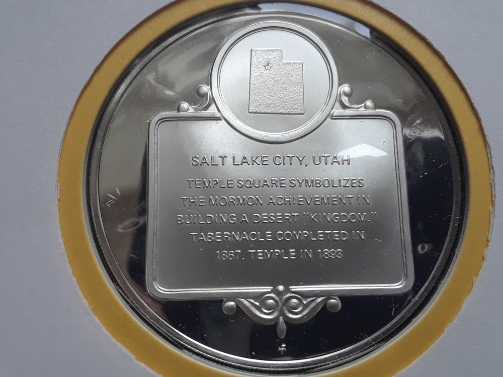 1972 Franklin Mint, proof silver medal UTAH-TEMPLE SQUARE