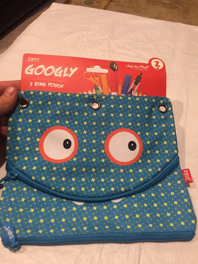 NEW WITH TAGS Zipit Googly 3 Ring Punch Pouch Light Blue