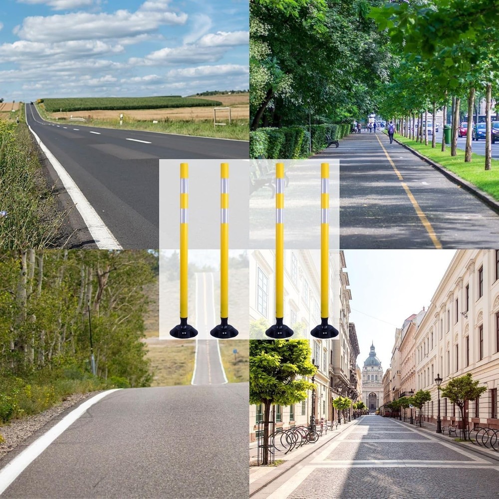 8PCS 48"Yellow Traffic Delineator Posts Spring Channelizer Posts for Road Safety