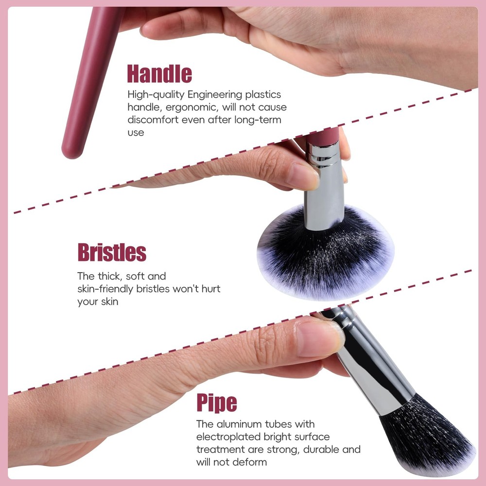 BS-MALL 15PCS Professional Makeup Brushes Set – Multi-Purpose Silver red