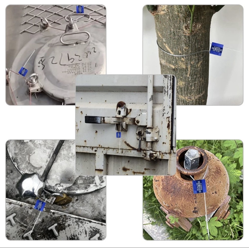 45 Blue High Security Cable Seals Pull Tight Numbered Barcode Steel Wire Tags