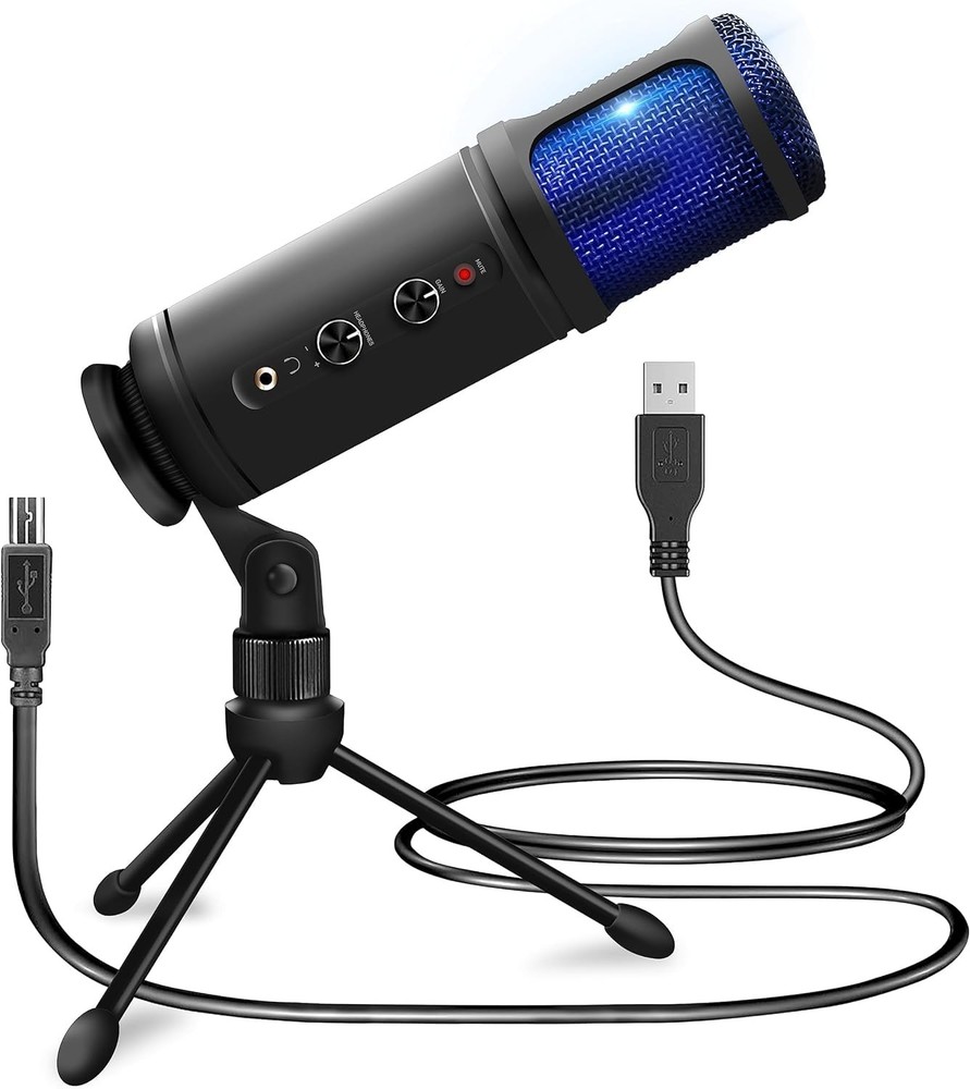 Usb Condenser Microphone With Adjustable Gain For Streaming Podcasting Gaming