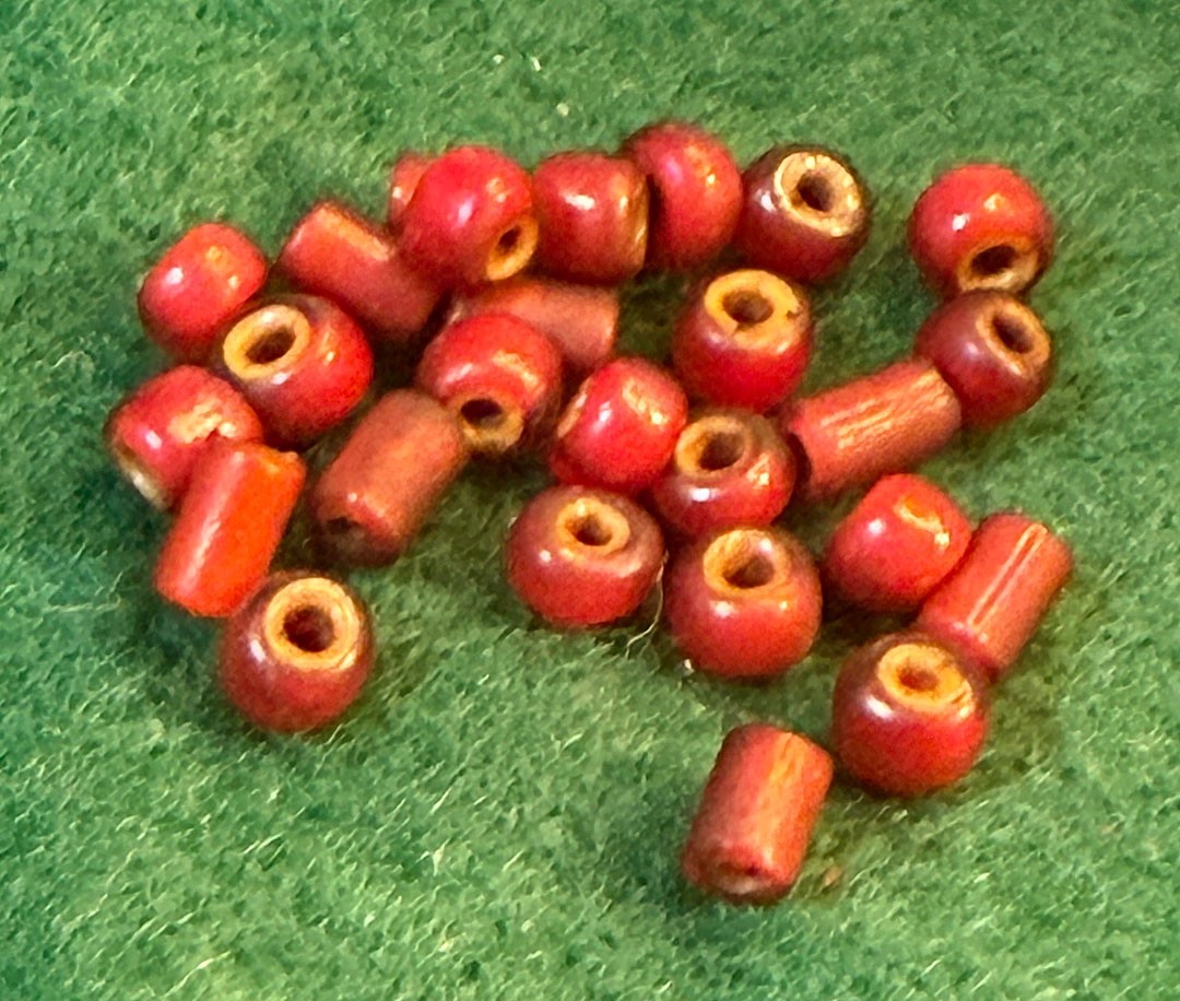 (20) Huron Indian Red White Heart Trade Beads Venetian Pre-1800 Small Size
