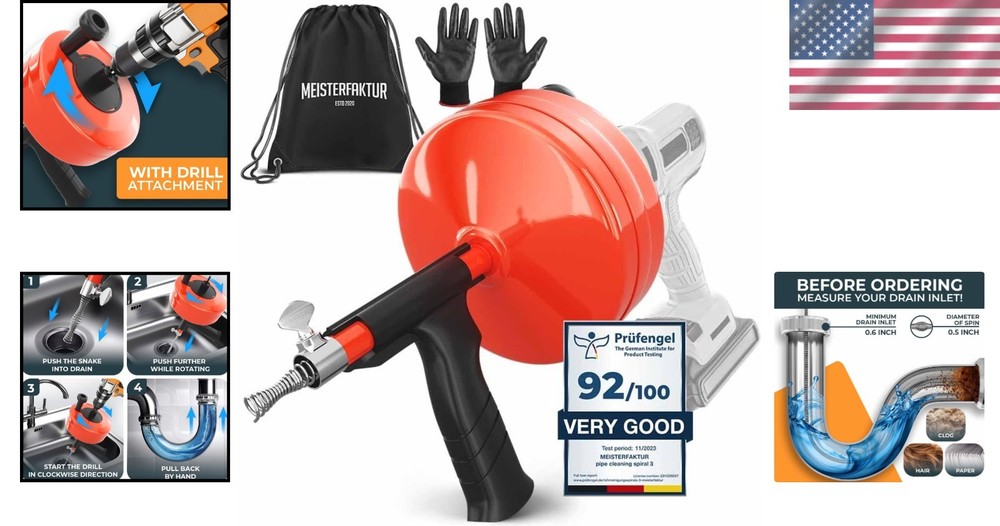 Effortless 50 FT Drain Snake with Drill Attachment - Unblock Sinks Quickly