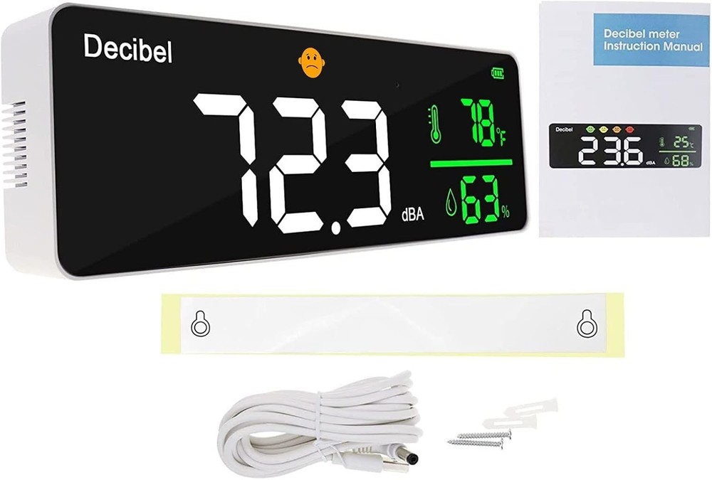 Large 11 Inch LED Decibel Meter - Accurate Noise Level & Temperature Reader