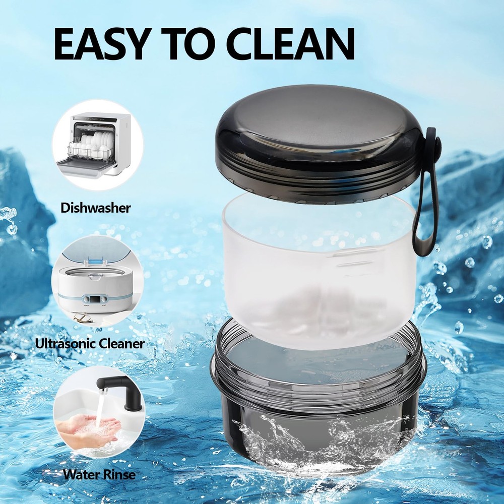 Leak Proof Denture Cups for Soaking Dentures with Strainer Basket and Brush, ...