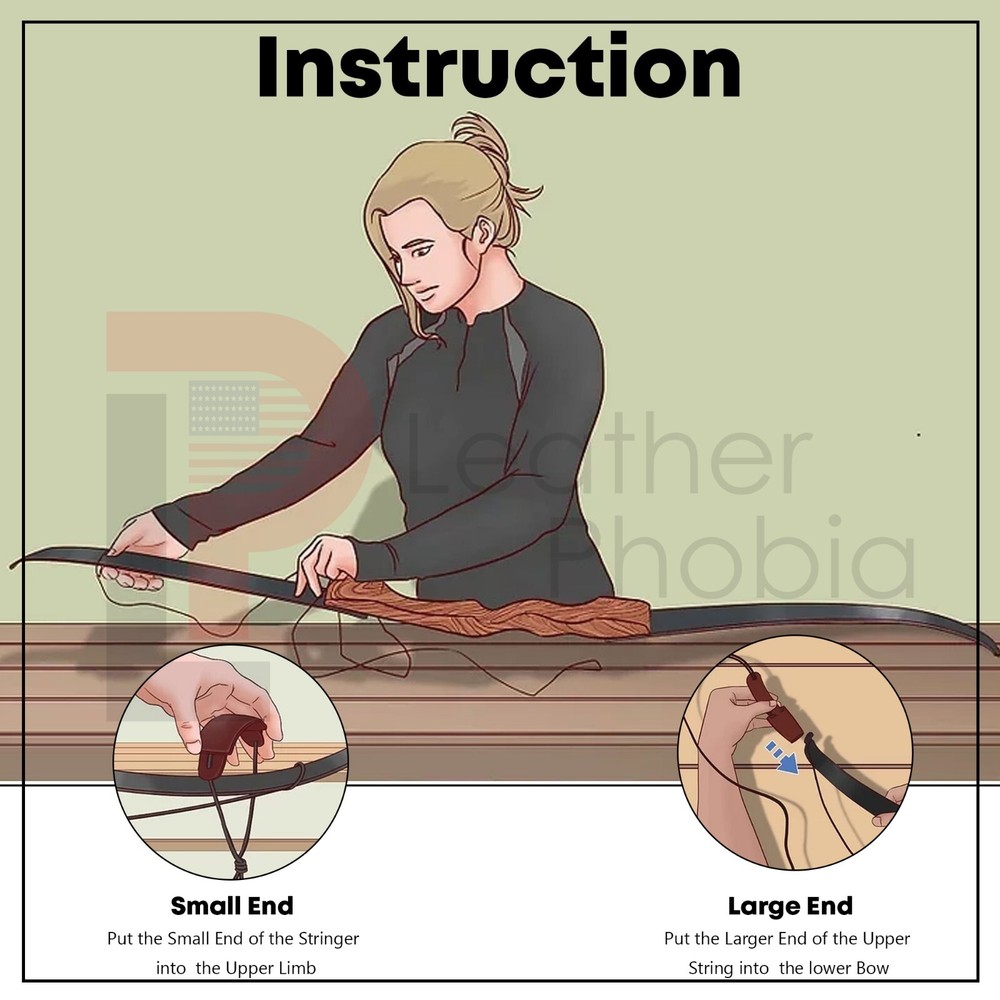 Traditional Leather Bow Stringer Brown Archery Bowstring Recurve Long Tool Rope