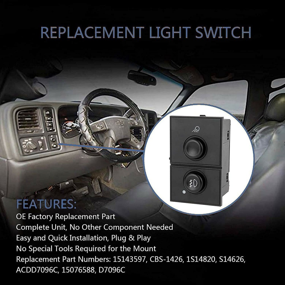 Foglamp Headlight Dimmer Switch Control for 2003-2007 GMC Chevy Cadillac BlueLED