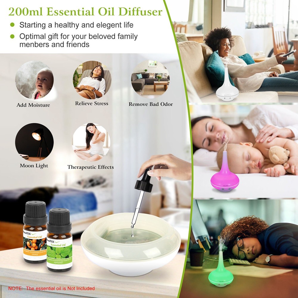 200ML Ultrasonic Home Aroma Humidifier Air Diffuser Purifier Lonizer Atomizer
