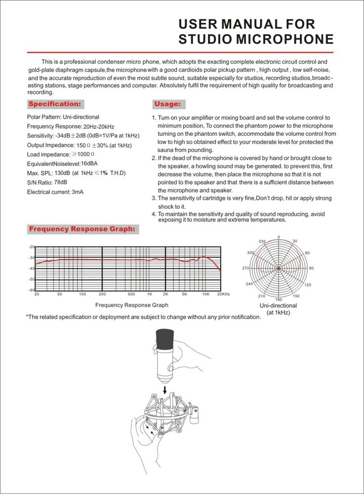 High Quality Cardioid Microphone Elecrect Condenser Complete Set Recording Live