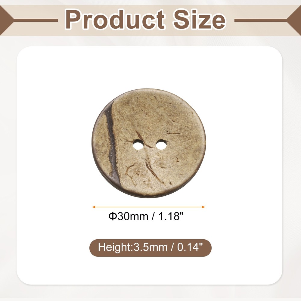 20pcs Coco Shell Buttons 30mm Handmade Sewing Crafts Round Button, Brown