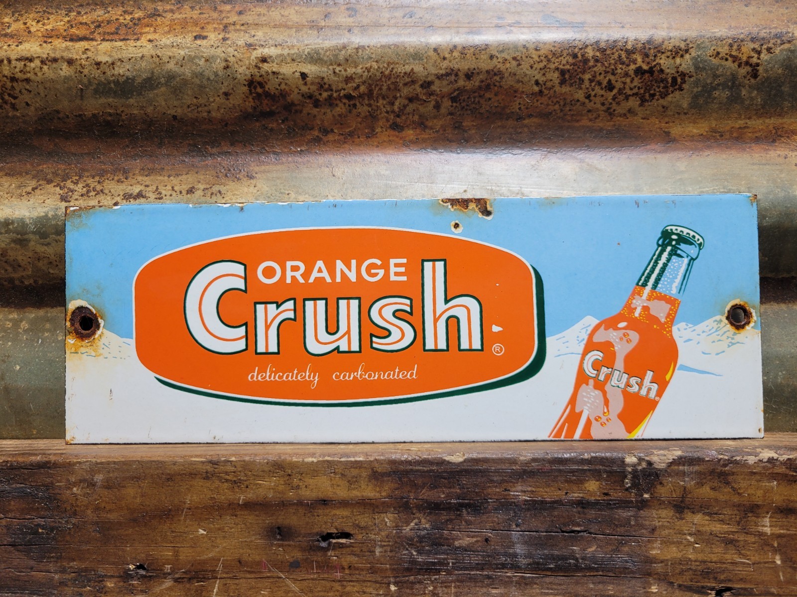 VINTAGE ORANGE CRUSH PORCELAIN SIGN OLD COLA SODA POP DRINK BEVERAGE BOTTLE SHOP