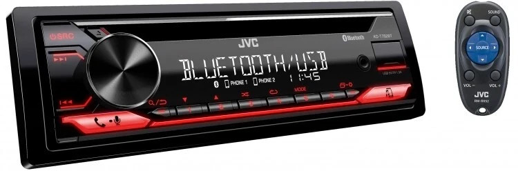 JVC Single-DIN Bluetooth CD/USB Car Stereo In-Dash Receiver High Power 200 Watts
