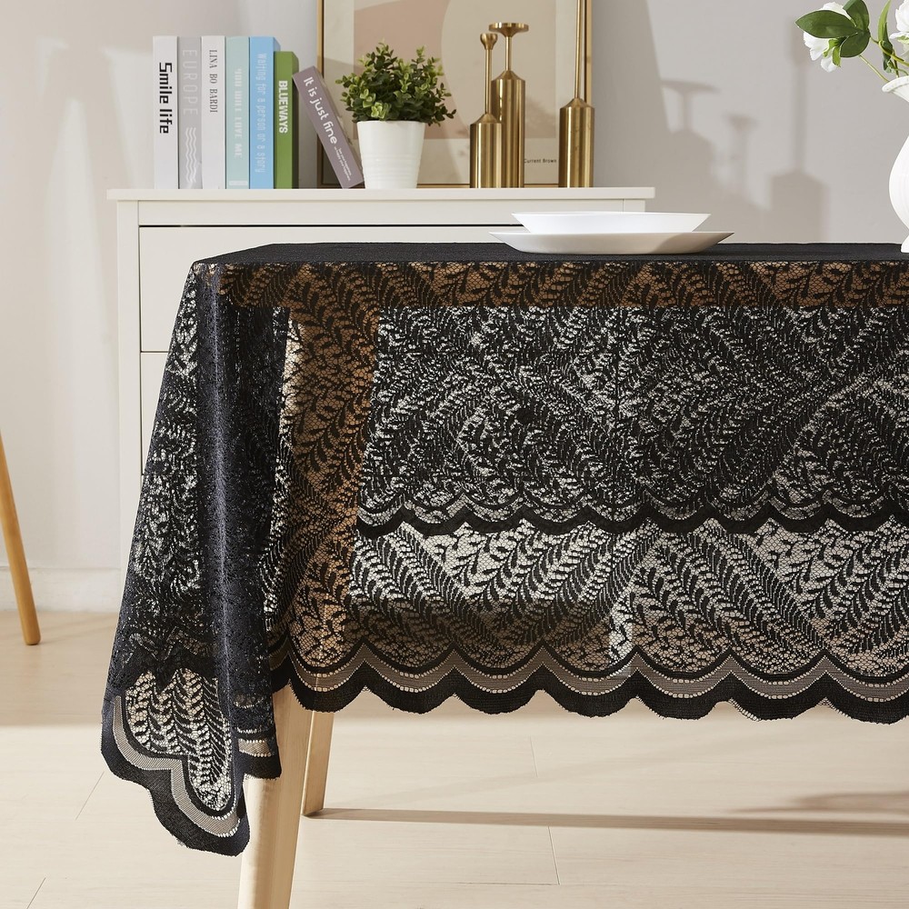 Rectangular Lace Tablecloth with Leaves Design. Each Black Tablecloth Measure...