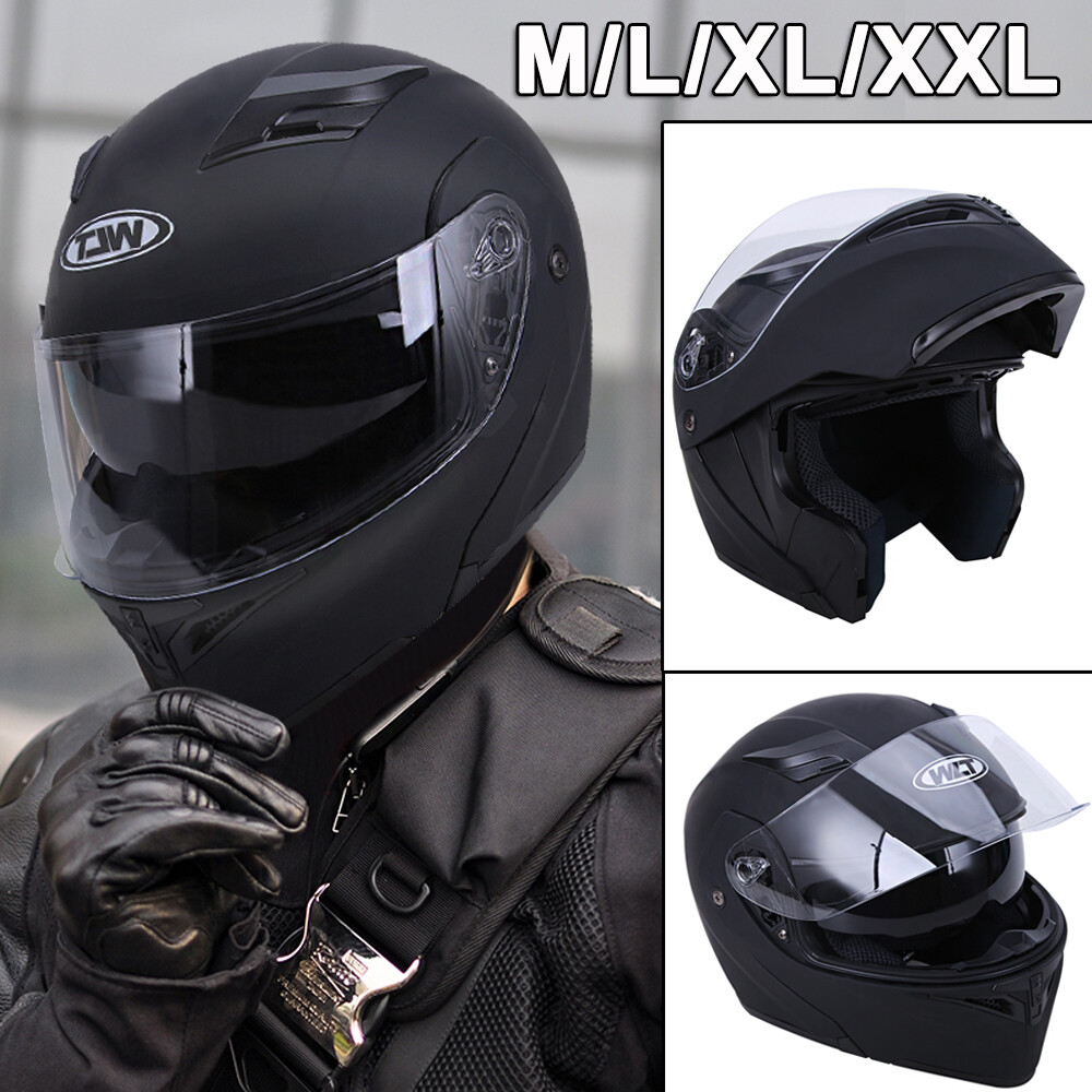 DOT Motorcycle Full Face Helmet BLUETOOTH / LED Light Dual Visor Modular Flip-up