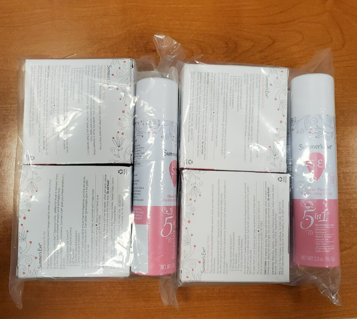 8 Pk: Summer's Eve Sheer Floral (4 Boxes of 16 Wipes) & (4 Cans of Spray) F