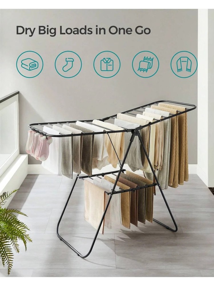 Free-Standing Metal Clothes Drying Rack Sock Clips Foldable Laundry