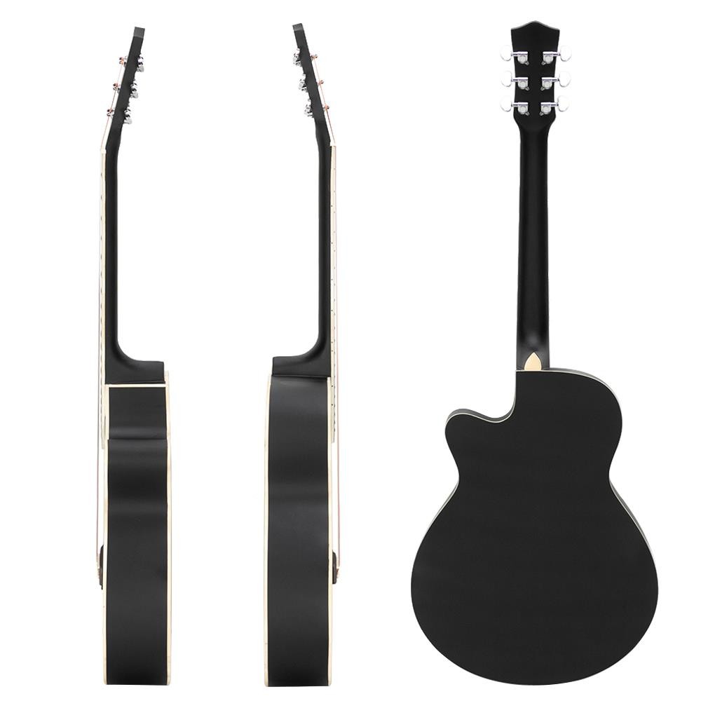 Glarry 40" Cutaway Folk Guitar Bundle 6 Steel Strings with Beginner Kit Black