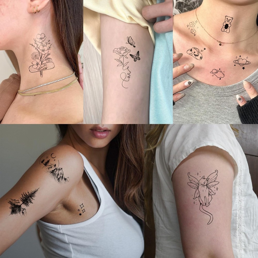 60 Sheets Tiny Realistic Temporary Tattoos for Adult Kids Tiny, Multicolor