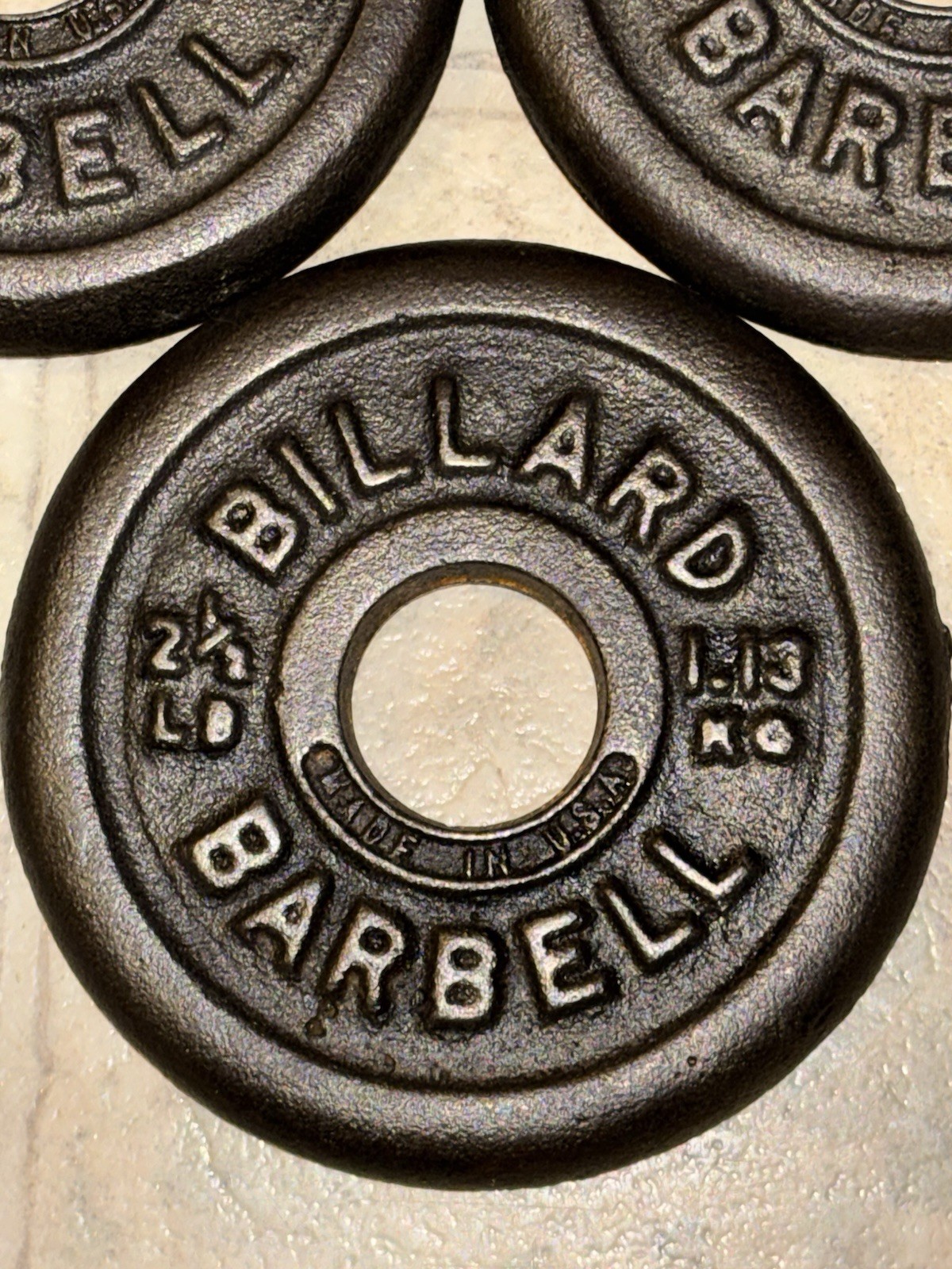 Vintage BILLARD Barbell (3) 2.5lbs Weight Plates Made In USA Rare HTF 7.5lbs