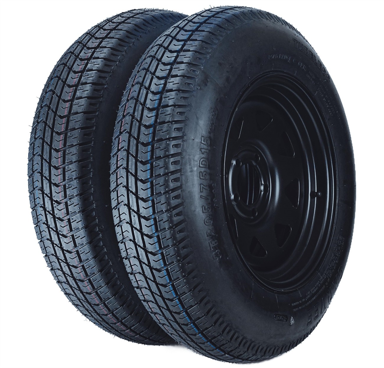 2 pcs ST205/75D15 Trailer Tires and Wheels W/15" Rims 5 Lug on 4.5" Load Range C