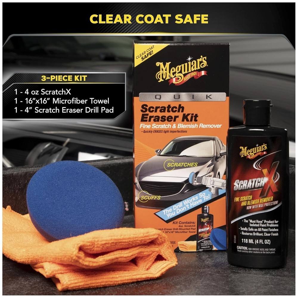 Quick & Easy Car Scratch Remover Kit – Drill-Mounted Eraser, Microfiber Included