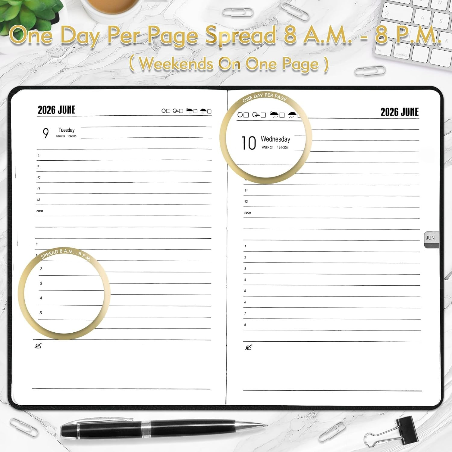 2026 Daily Hourly Planner - One Page a Day, 2026 Diary 5.7 X 8.3" Hardcover Mont