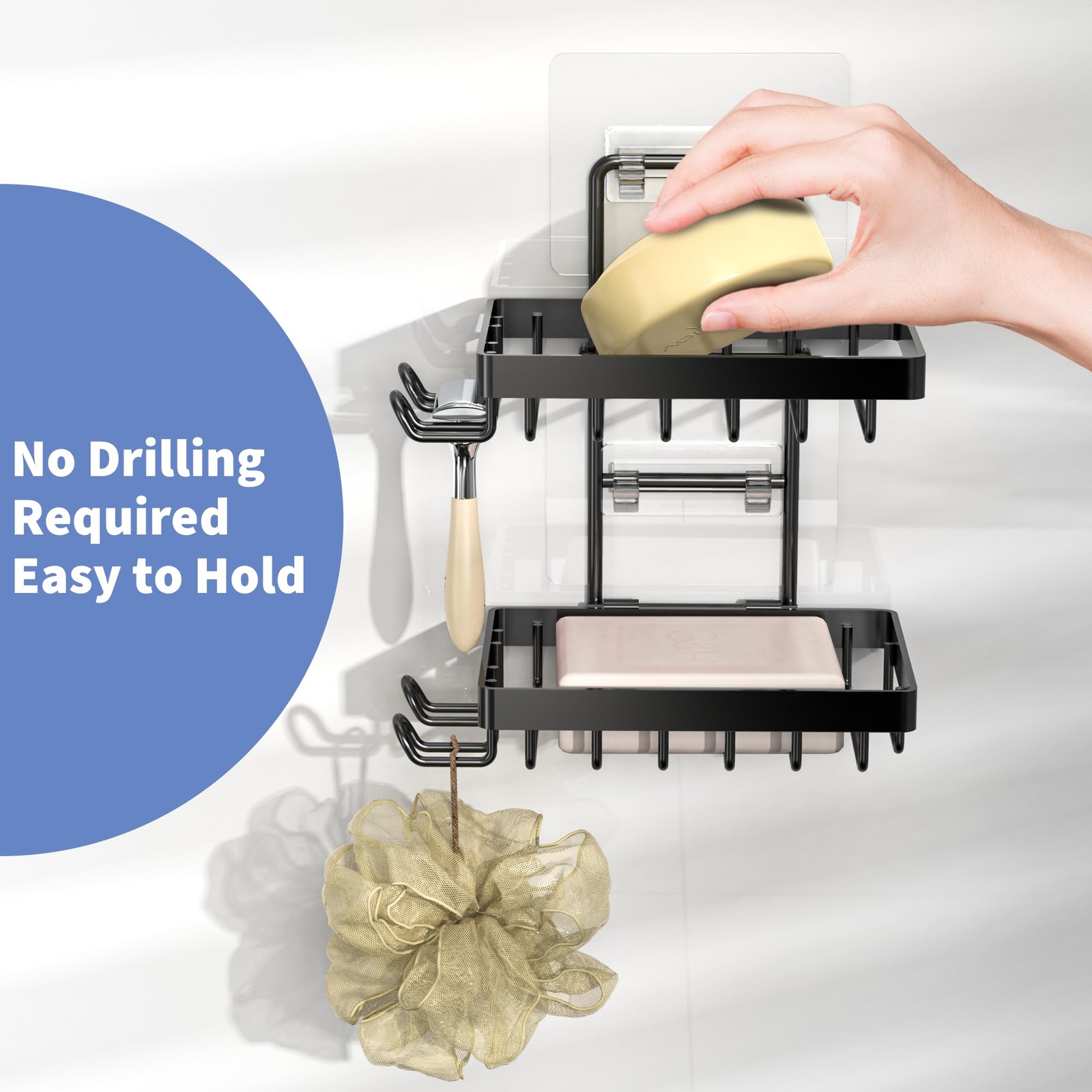 Double Soap Bar Holder for Shower, No Drilling, 304 Stainless Steel, Wall Mounte