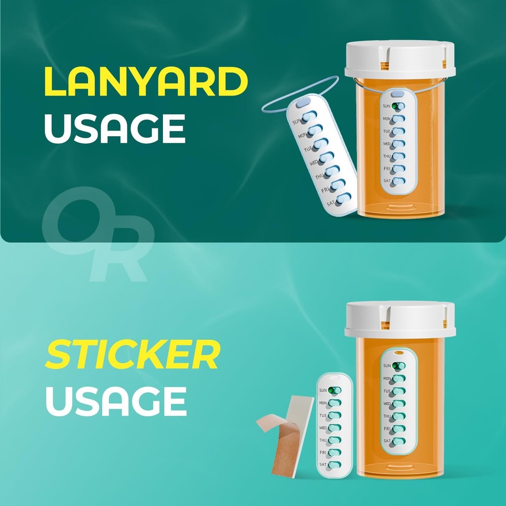 4 Pack Pill Reminder, Lanyad or Sticker Pill Tracker, Work with Most Bottles,