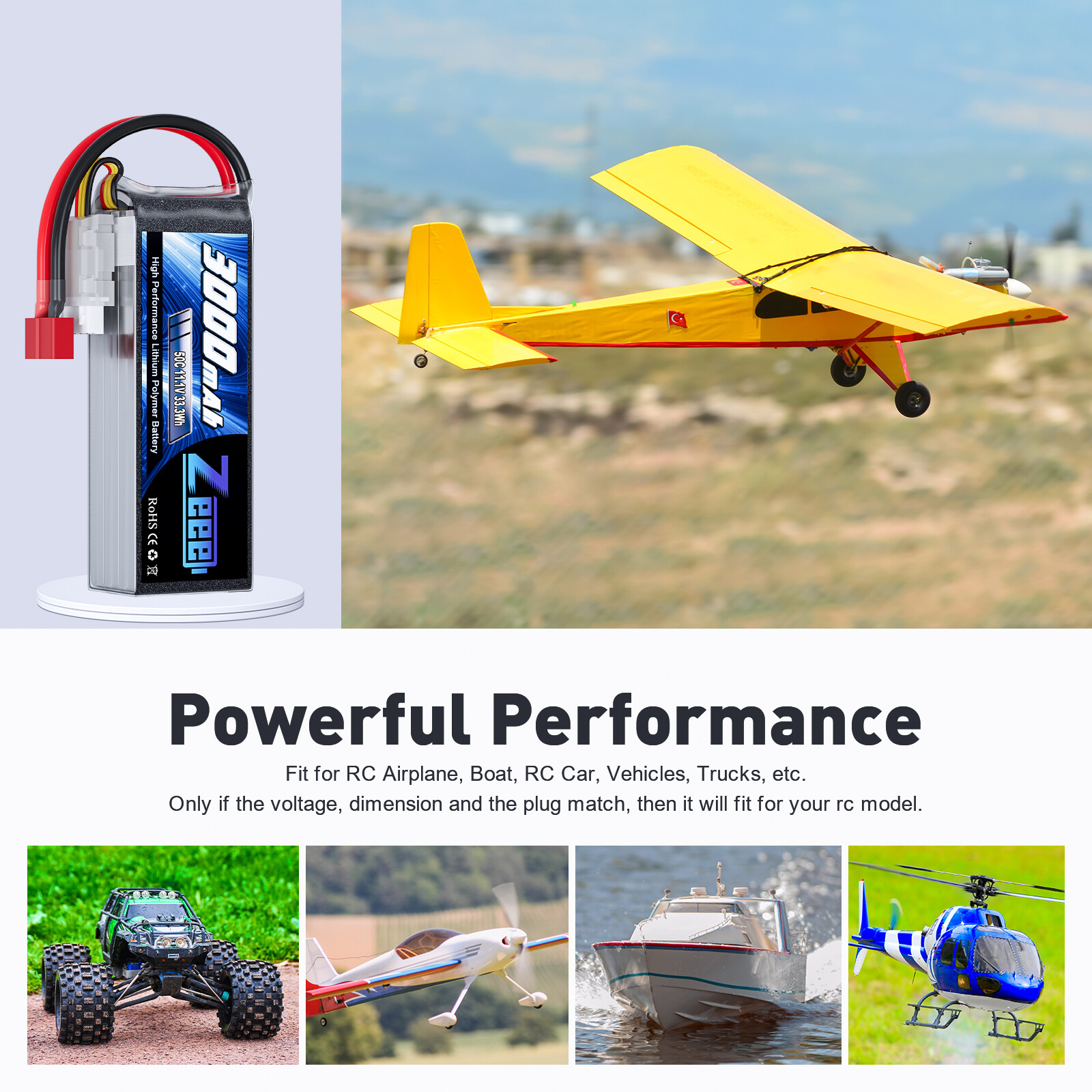 2x Zeee 11.1V 50C 3S Lipo Battery 3000mAh Deans T for RC Airplane UAV Drone Car