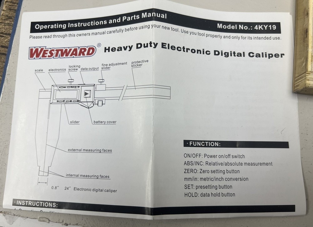 WESTWARD RS232 24" ELEC CALIPER WITH CASE