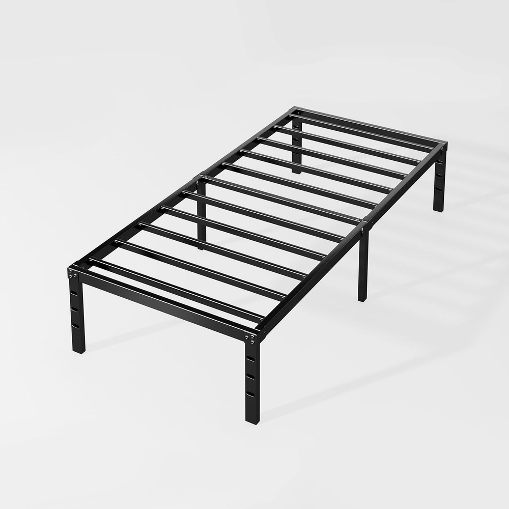 Twin Bed Frame 18" Height, Squeak Resistant, Under-Bed Storage, Black