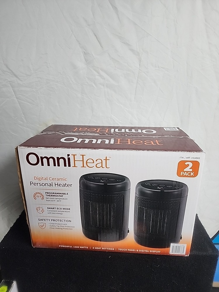 OmniHeat Digital Ceramic Personal Heater, 2 Pack