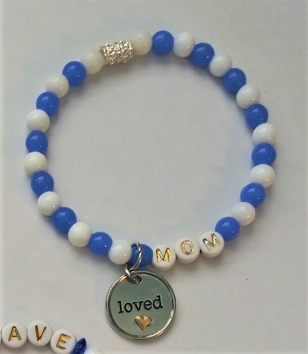 Brave Mom Stretchy Charm Bracelet Stack and Key Ring-Blue