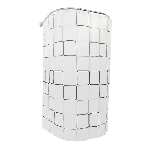 Stainless Steel U Shaped Shower Curtain Rod Adjustable w/ 9.8ft*6.6ft Curtain