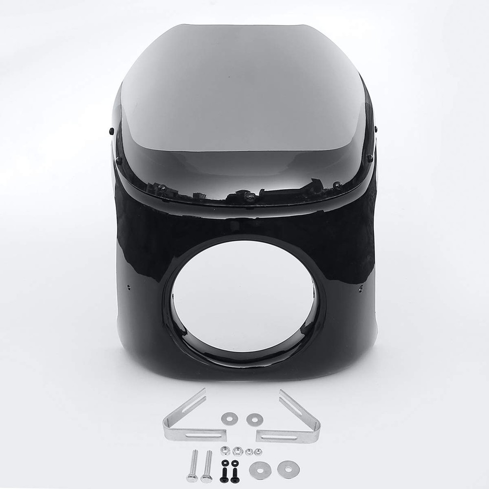 Black 7 Round Front Headlight Fairing w Smoke Lens Windscreen