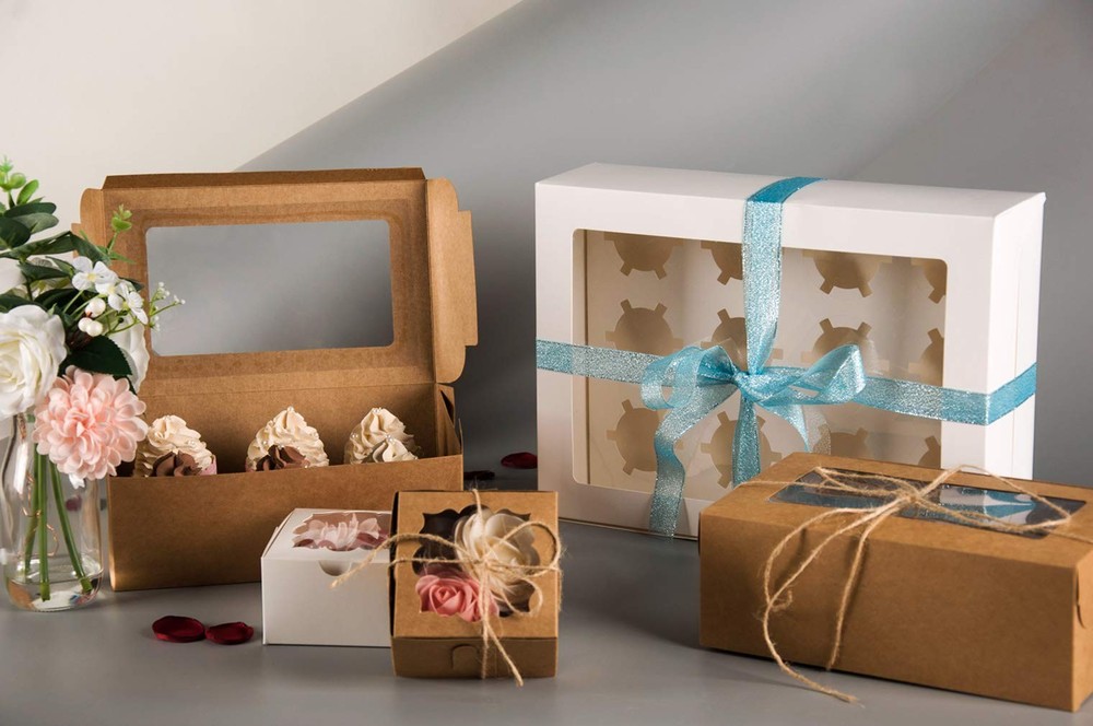 15 Pack Dozen Cupcake Boxes White Cupcake Containers with Window Fit 12 Cupca...