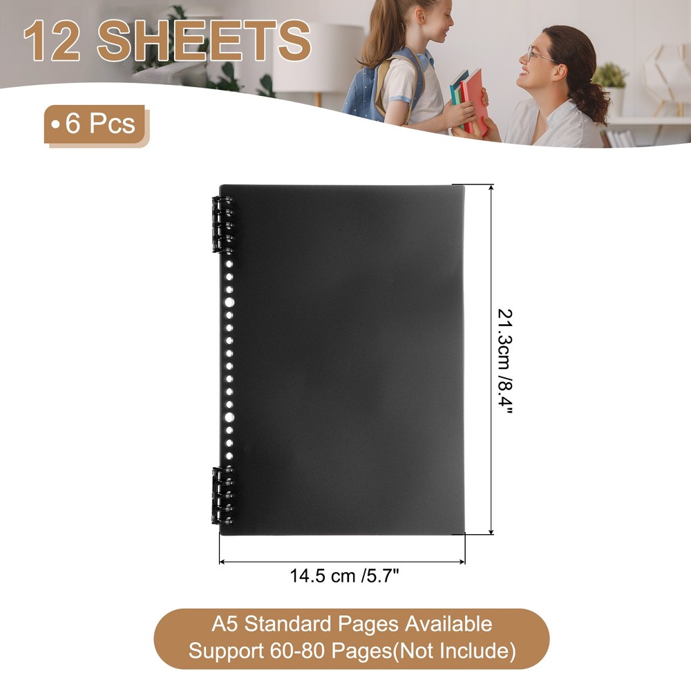 12 x A5 22 Mil Plastic Notebook Binder Covers with Binding Comb, Black