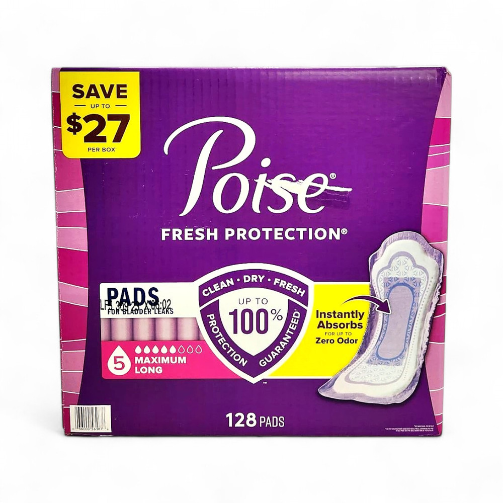 Poise Postpartum Incontinence Pads, 5 Drop Max Absorbency - 128 Count