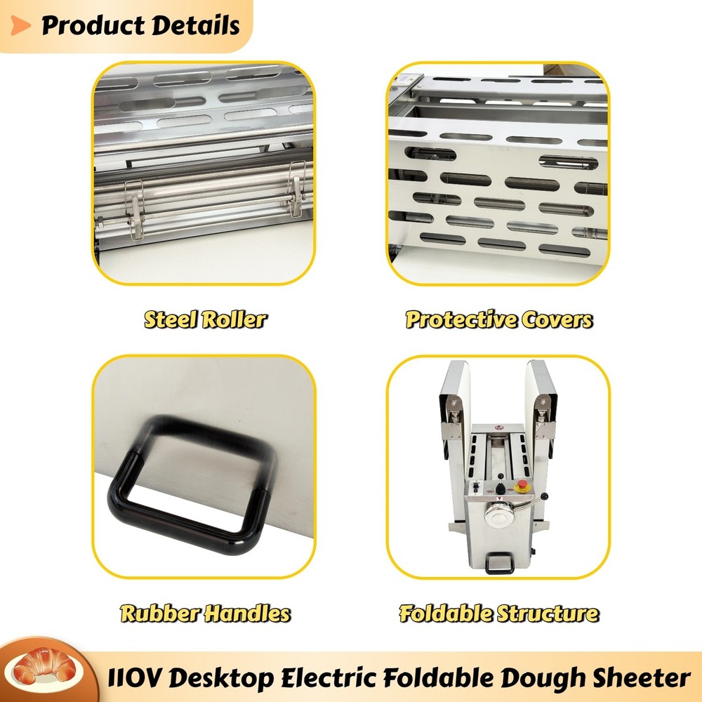 Commercial 110V Electric Mini Dough Sheeter Desktop Foldable Dough Press Machine