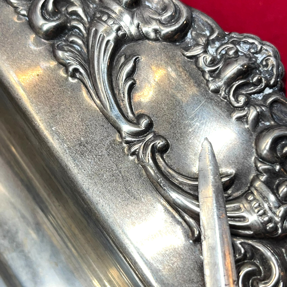 VTG 19" Tarnished Silver Plated Rectangular Butler Serving Tray Pierced Gallery