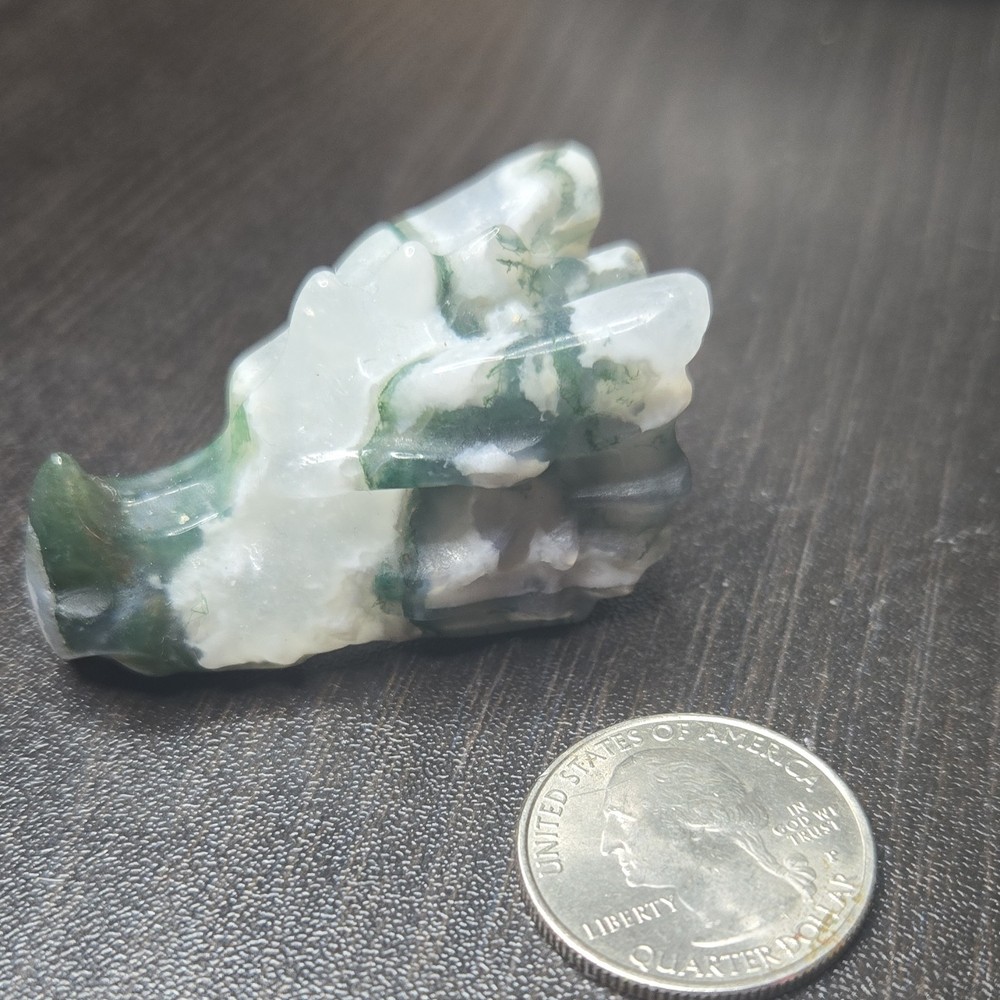 Moss Agate Dragon Head Stone Carving 1.39 oz