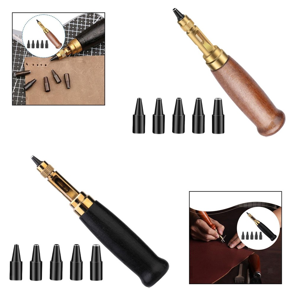 Automatic Leather Hole Punch Set with 6 Interchangeable Tips Accessory for