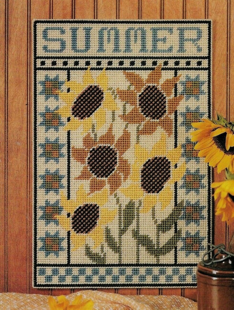 SUMMER WALL HANGING SUNFLOWERS HOME DECOR PLASTIC CANVAS PATTERN INSTRUCTIONS