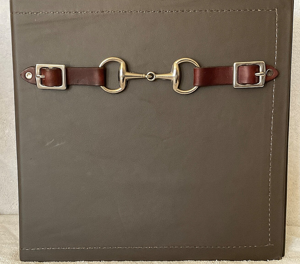 MINI SNAFFLE BIT ON DARK CHOCOLATE BROWN LEATHER 2" 3 RING BINDER SUEDE  LINING