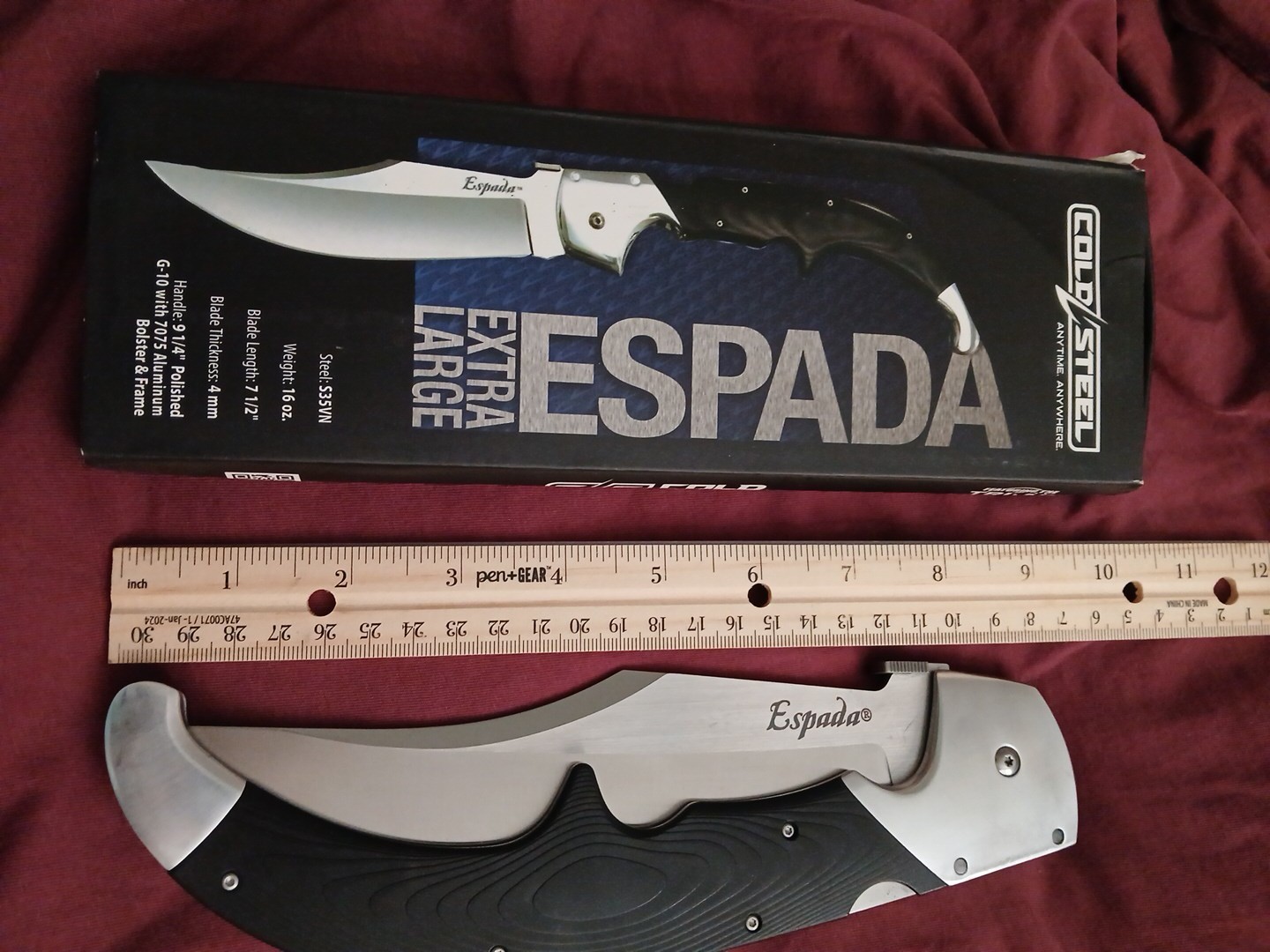 Espada XL 62mA S35VN Cold Steel Extra-Large Knife 7.5 Inch Aluminium BOLSTERS