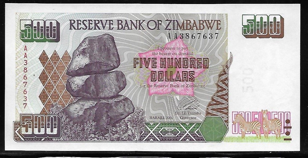 Zimbabwe P-11 500 Dollars 2001 Unc