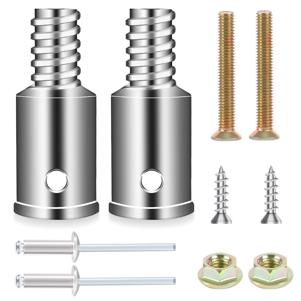 Broom Handle Threaded End, 2 Set Replacement Kit Metal Tips for 1" Silver